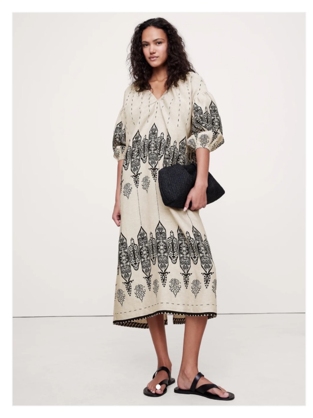 Banana Republic Cream Maxi Dress with Black Print